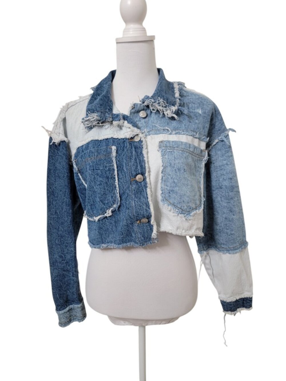 Thrill Size XL Patchwork Denim Jean Jacket, Cropped, Distressed
